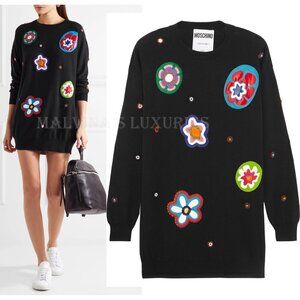 MOSCHINO DRESS SWEATER SWEATSHIRT STYLE APPLIQUED WOOL MINI sz XS XSMALL